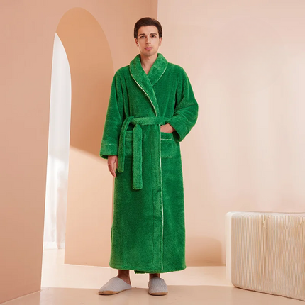 Flannel Bathrobe with Fold-Over Collar Cozy Winter Dressing Gown for Ultimate Warmth and Comfort