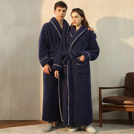 Flannel Bathrobe with Fold-Over Collar Cozy Winter Dressing Gown for Ultimate Warmth and Comfort