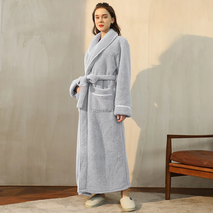 Flannel Bathrobe with Fold-Over Collar Cozy Winter Dressing Gown for Ultimate Warmth and Comfort