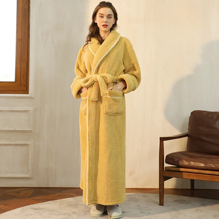 Flannel Bathrobe with Fold-Over Collar Cozy Winter Dressing Gown for Ultimate Warmth and Comfort