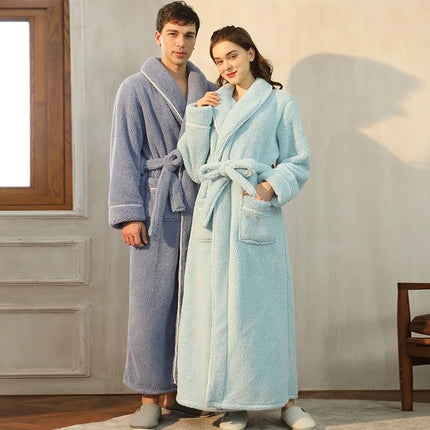 Flannel Bathrobe with Fold-Over Collar Cozy Winter Dressing Gown for Ultimate Warmth and Comfort