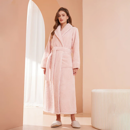 Flannel Bathrobe with Fold-Over Collar Cozy Winter Dressing Gown for Ultimate Warmth and Comfort