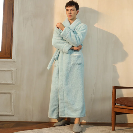 Flannel Bathrobe with Fold-Over Collar Cozy Winter Dressing Gown for Ultimate Warmth and Comfort