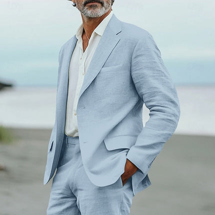 Men’s 2 Piece Linen Suit  Lightweight Summer Blazer and Trousers Set