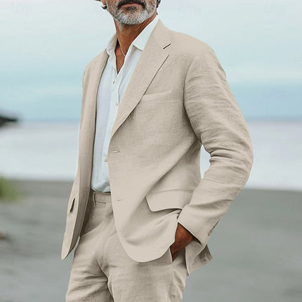 Men’s 2 Piece Linen Suit  Lightweight Summer Blazer and Trousers Set