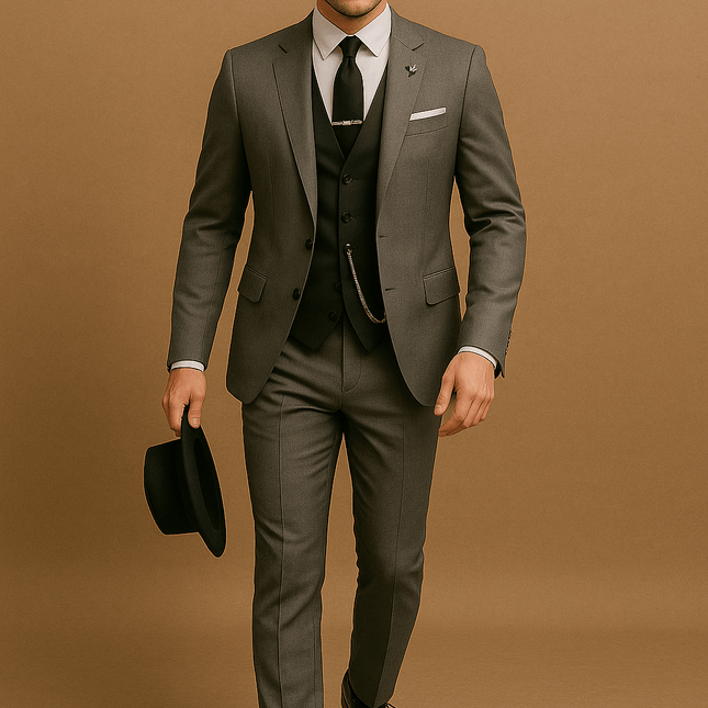 Men’s 3 Piece Slim Fit Suit Blazer Waistcoat and Trousers Set for Formal Events