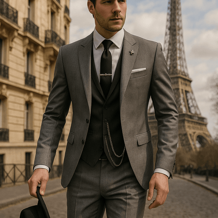 Men’s 3 Piece Slim Fit Suit Blazer Waistcoat and Trousers Set for Formal Events