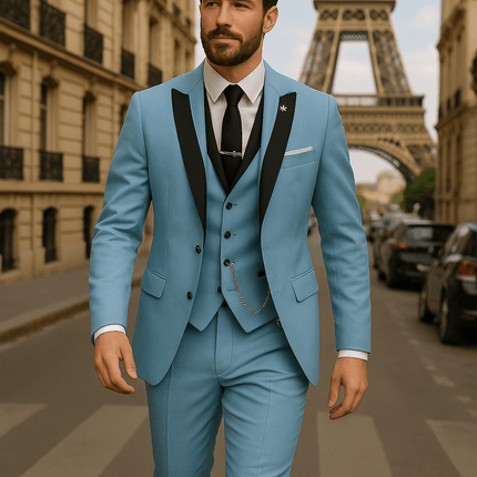 Men’s 3 Piece Slim Fit Suit Blazer Waistcoat and Trousers Set for Formal Events
