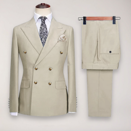 Men’s Double Breasted Two Piece Formal Suit Tailored Blazer and Trousers with Gold Buttons