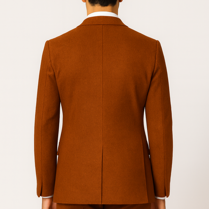 Men’s Orange Three Piece Tweed Suit Tailored Herringbone Blazer Waistcoat and Trousers