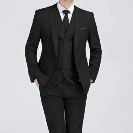 Men’s Three Piece Suit Single Button Black Formal Set