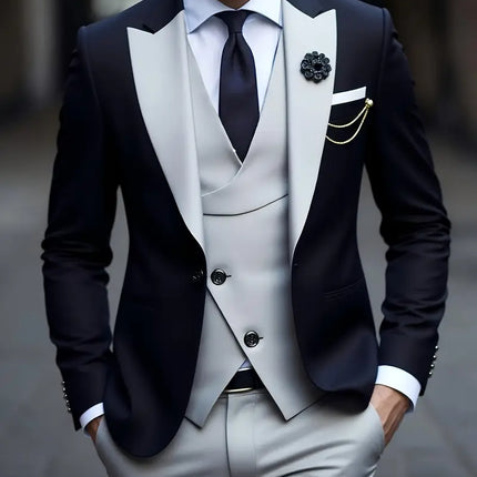 Men’s Three Piece Tuxedo Suit Dark Contrast Formal Wear