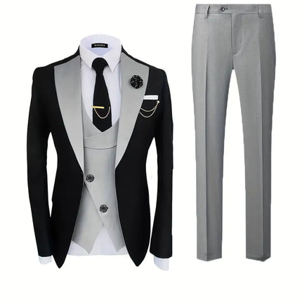 Men’s Three Piece Tuxedo Suit Dark Contrast Formal Wear
