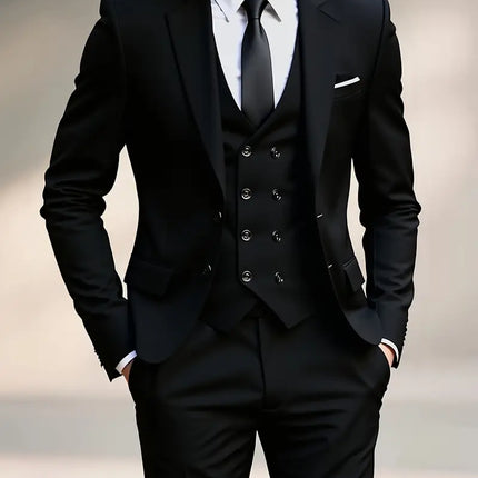 Men’s Three Piece Tuxedo Suit Dark Contrast Formal Wear