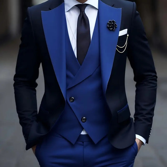 Men’s Three Piece Tuxedo Suit Dark Contrast Formal Wear