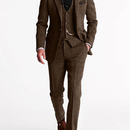Men’s Three Piece Tweed Tuxedo Classic Tailored Suit Set