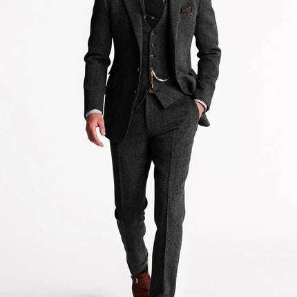 Men’s Three Piece Tweed Tuxedo Classic Tailored Suit Set