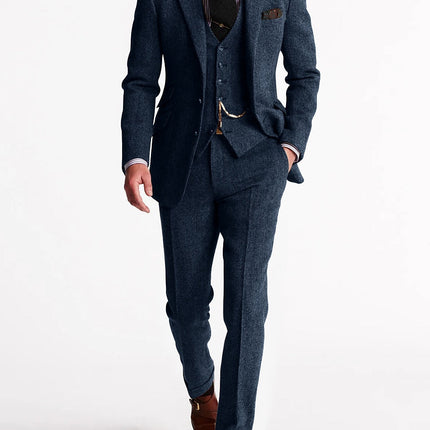Men’s Three Piece Tweed Tuxedo Classic Tailored Suit Set