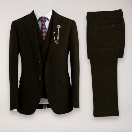Men’s Tweed Herringbone Three Piece Suit Blazer Waistcoat and Trousers