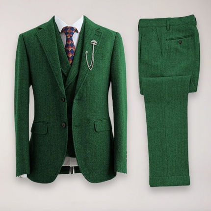 Men’s Tweed Herringbone Three Piece Suit Blazer Waistcoat and Trousers