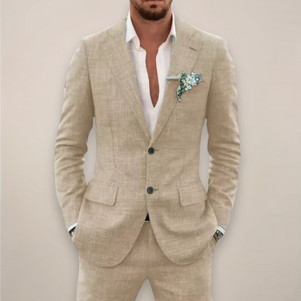 Men’s Two Piece Linen Suit Single Breasted Elegant Spring Summer Set