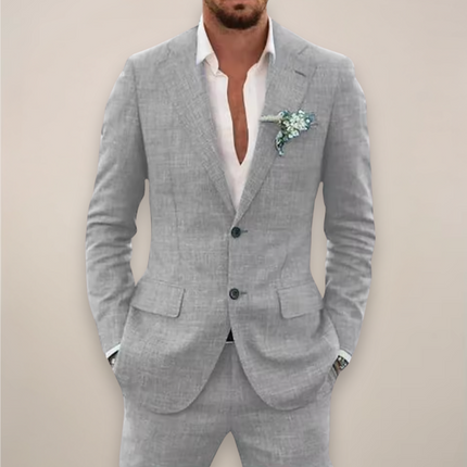 Men’s Two Piece Linen Suit Single Breasted Elegant Spring Summer Set