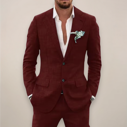 Men’s Two Piece Linen Suit Single Breasted Elegant Spring Summer Set