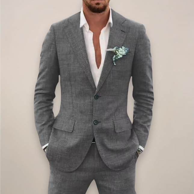 Men’s Two Piece Linen Suit Single Breasted Elegant Spring Summer Set