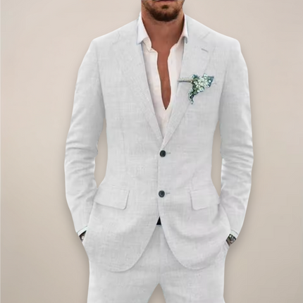 Men’s Two Piece Linen Suit Single Breasted Elegant Spring Summer Set