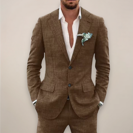 Men’s Two Piece Linen Suit Single Breasted Elegant Spring Summer Set