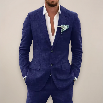 Men’s Two Piece Linen Suit Single Breasted Elegant Spring Summer Set