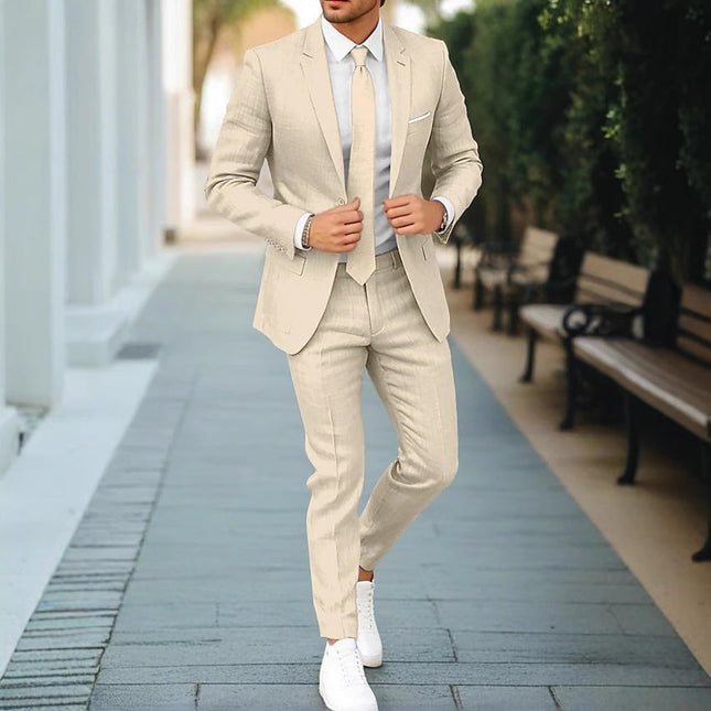 Men’s Two Piece Suit Lightweight Tailored Blazer and Trousers for Summer