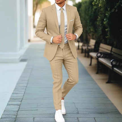Men’s Two Piece Suit Lightweight Tailored Blazer and Trousers for Summer