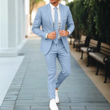 Men’s Two Piece Suit Lightweight Tailored Blazer and Trousers for Summer