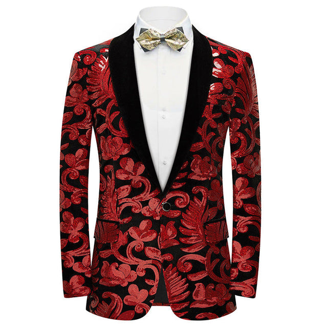 Men's Fashion Floral Tuxedo Velvet Sequin Jacket Red Tuxedo sweetearing Red48R Tuxedos, Formalwear, Wedding suits, Business suits, Slim-fit suits, Classic suits, Black-tie attire, Dinner jackets, Prom suits,Christmas Party, Christmas Graduation Prom, Christmas Prom Party,  Graduation Suit, Christmas, Christmas Wedding, Christmas Prom, Christmas Party, Christmas Stage, Christmas Dating
