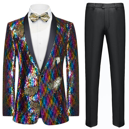 Men's Reversible Slim Fit Tuxedo Jacket Sequin Tuxedo Rainbow Tuxedo sweetearing RainbowXXXL Tuxedos, Formalwear, Wedding suits, Business suits, Slim-fit suits, Classic suits, Black-tie attire, Dinner jackets, Prom suits， Christmas Party, Christmas Graduation Prom, Christmas Prom Party,  Graduation Suit, Christmas, Christmas Wedding, Christmas Prom, Christmas Party, Christmas Stage, Christmas Dating