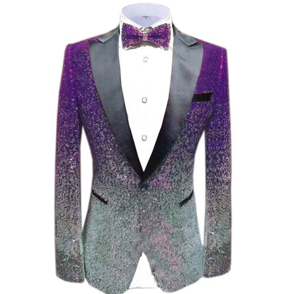 Men Fashion Gradual Change Color Sequins Tuxedos Suit Peak Lapel Blazer blazer sweetearing 3XLPurple-SilverRubber Tuxedos, Formalwear, Wedding suits, Business suits, Slim-fit suits, Classic suits, Black-tie attire, Dinner jackets, Prom suits