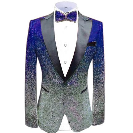 Men Fashion Gradual Change Color Sequins Tuxedos Suit Peak Lapel Blazer blazer sweetearing 3XLRoyalBlue-SilverRubber Tuxedos, Formalwear, Wedding suits, Business suits, Slim-fit suits, Classic suits, Black-tie attire, Dinner jackets, Prom suits