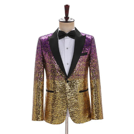 Men Fashion Gradual Change Color Sequins Tuxedos Suit Peak Lapel Blazer blazer sweetearing 3XLPurpleGoldRubber Tuxedos, Formalwear, Wedding suits, Business suits, Slim-fit suits, Classic suits, Black-tie attire, Dinner jackets, Prom suits