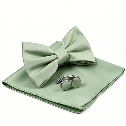 Sage Green Bow Tie Pocket Square and Cufflinks Set