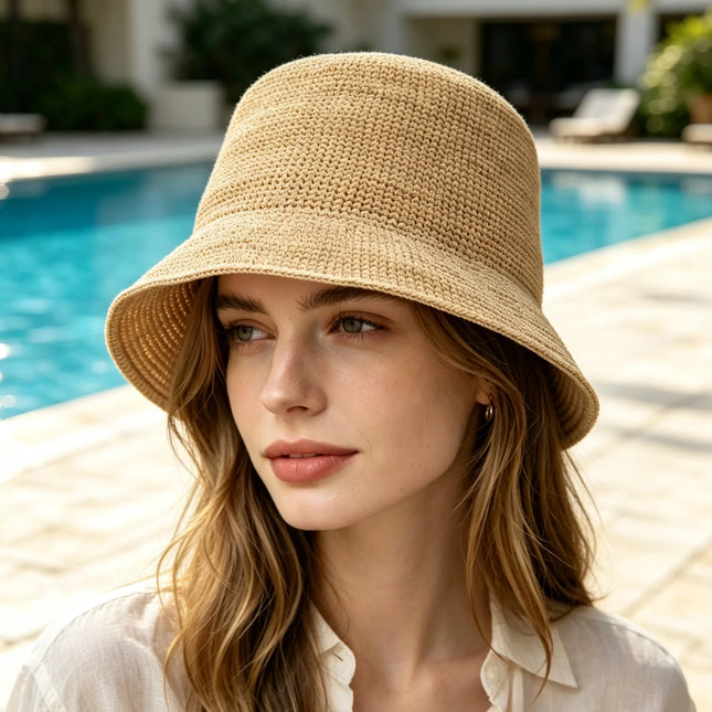 The Inca Crochet Raffia Bucket Straw Hats Natural