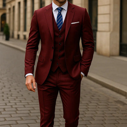 Three Piece Men's Formal Suit Tailored Slim Fit for Business and Special Occasions