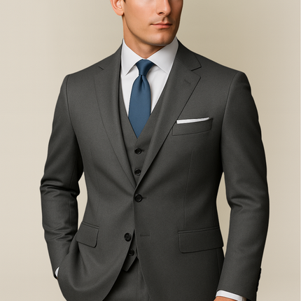 Men’s Dark Grey and Beige Three Piece Suit for Tailored Formal Business Wedding Set
