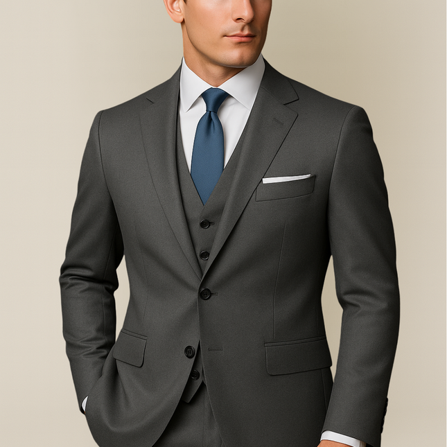 Men’s Dark Grey and Beige Three Piece Suit for Tailored Formal Business Wedding Set