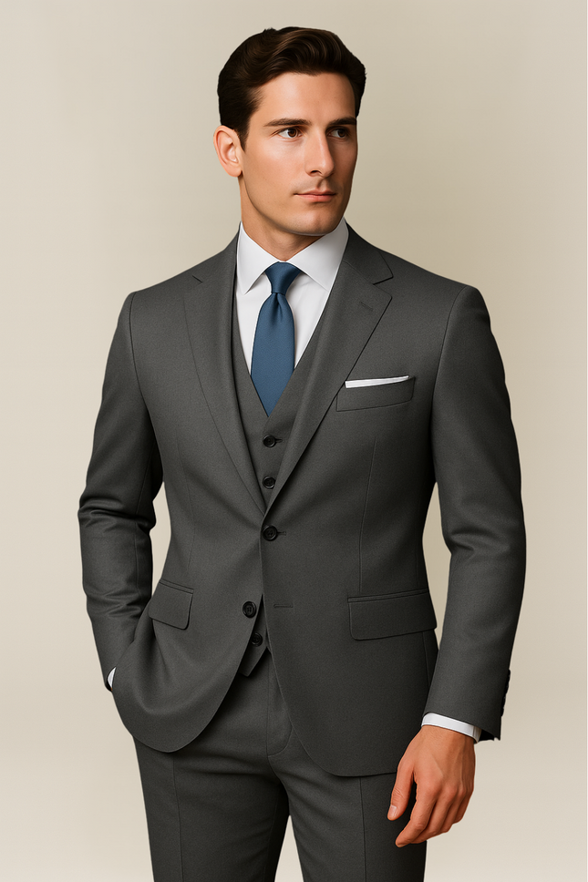 Men’s Dark Grey and Beige Three Piece Suit for Tailored Formal Business Wedding Set