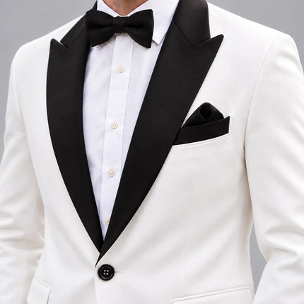 Sweetearing White Suit for Men 2 Piece Suit Tuxedo Black Peaked Collar Wedding Prom Formal Suit