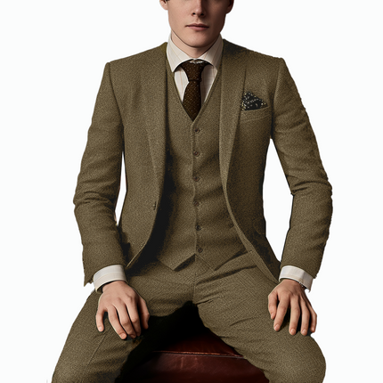 Classic 3 Piece Mens Suit with Tweed and Peak Lapel