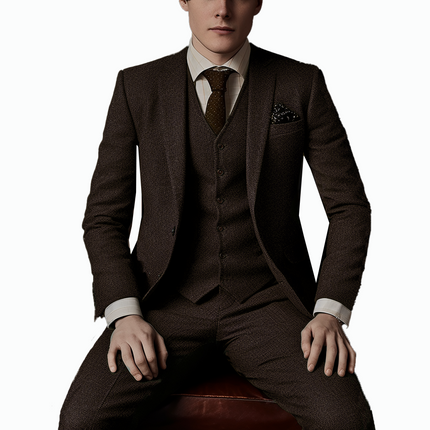 Classic 3 Piece Mens Suit with Tweed and Peak Lapel