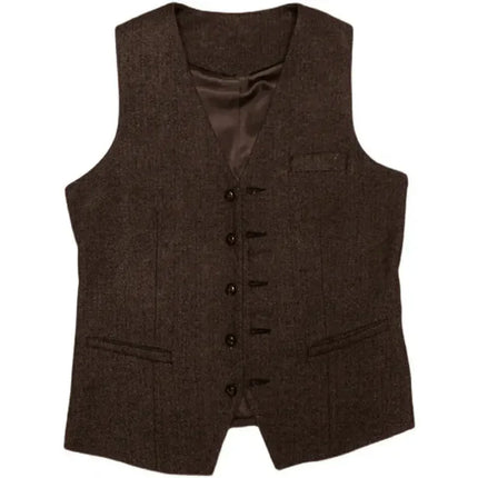 Mens 3 Piece Coffee Tweed Suits Wedding Vintage Classic Suit Tuxedos