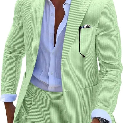 Men's Summer Beach Wedding Suits Lightweight Seersucker 2 Piece Suits